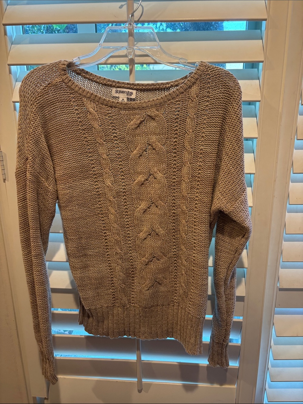 St. John's Bay Women's Cable Knit Crew Sweater - Beige/Tan